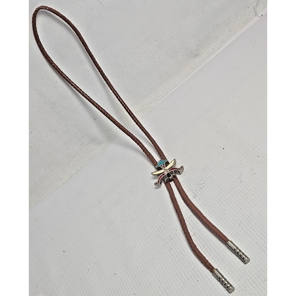 Vintage Bolo Tie Thunderbird Inlays Of Mosaic Native American Art Southwestern - Picture 5 of 10